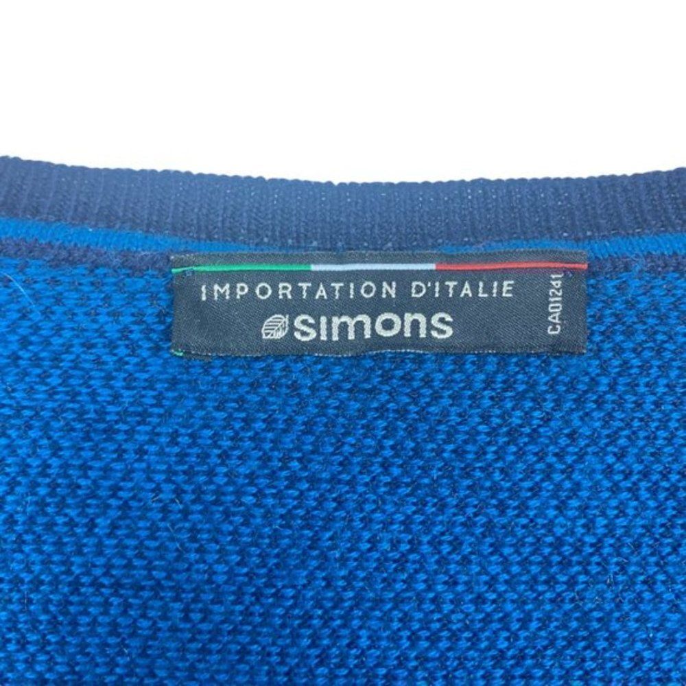 Simons Men's Blue Knit Italian Merino Wool Blend V Neck Long Sleeve Sweater US S - Picture 7 of 8